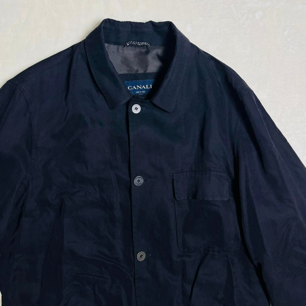 Canali Silk Blend Chore Jacket Men's Xl Black Barn Coat Lagenlook Oversized Fine